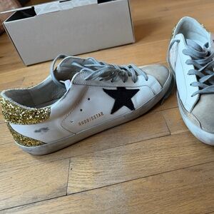 GOLDEN GOOSE Superstar glitter-detail leather sneakers size 40